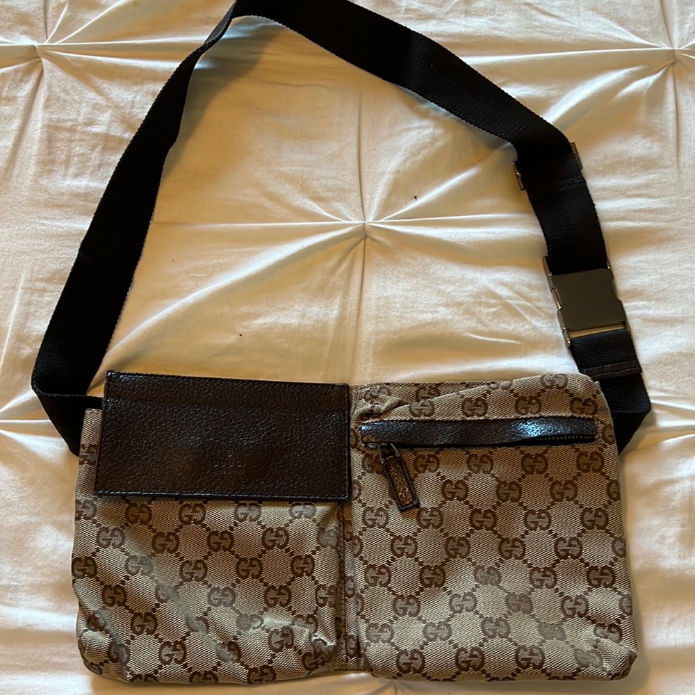 Authentic Gucci Brown Canvas Waist Pouch